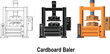 © Ahmad - Set of cardboard baler icons industrial press machine for waste management and recycling flat vector illustrations