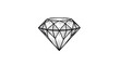 © Raisa - Brilliant faceted diamond is depicted in a detailed black and white line art drawing emphasizing its geometric shape and shine.