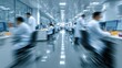 © Carl - Modern white laboratory interior with scientists in lab coats working on computers and test tubes, motion blur effect for dynamic research scene