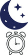 © MuhammadAli - A graphic illustration featuring a dark blue crescent moon with stars and an outline of an alarm clock, symbolizing night and morning routines.