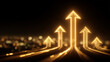 © kaliel - Multiple upward arrows glowing together symbolizing economic growth financial success and positive business momentum.