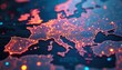 © Maryna - Europe map with glowing dots on dark blue. Digital network tech represents European connection. Data transfer, communication across countries. Concept of modern integration, security, innovation