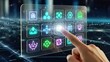 © Babra - AI Dashboard UI Icons Floating in Space with Human Finger Interaction and Soft Glow