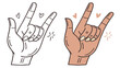 © LAXMI - Two hands displaying the rock on hand gesture with hearts and stars a charming silhouette
