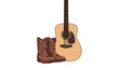 © Mimi - A classic acoustic guitar positioned next to a pair of rustic cowboy boots, evoking a country music and western lifestyle vibe.