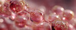 © Prasanth - Close up of hexagonal molecules in pink tones. This depicts skin barrier repair and cellular regeneration for skincare science. Healthy tissue structure rebuilding.