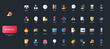 © Iconic Prototype - Gradient flat style icons set with finance, banking, security, management, technology, and digital transaction concepts on dark UI background vector illustration.