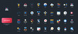 © Iconic Prototype - Gradient flat style icons set with DevOps, agile, cloud, coding, security, project management, and digital workflow elements on dark UI background vector illustration.