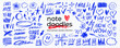 © Anastasiia Hevko - Blue pen scratch doodle and short phrases collection for hand drawn notes, journaling and graphic design. Thin blue marker doodles and scribbles, hand drawn stickers, emphasis vector elements.