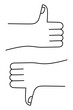 © Monika Jurczyk - Black, minimal hand-drawn thumbs up and thumbs down outline icons, sketched in a simple doodle style. Perfect for feedback, rating systems, UI design, social media, apps, presentation, flowchart. PNG