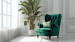 © Thiago - An Elegant Living Room with a Velvet Armchair and a Large Potted Plant by the Window