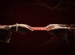 © Sarocha - close-up red envelope exchange, dramatic side lighting, in dark red background