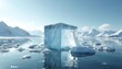 © Pete - Ice cube floats in cold arctic sea among ice floes. Iceberg melts with glaciers background. Icy landscape under bright sun illustrates global warming, climate change issues. Coldness concept. Arctic
