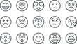 © muhammad - Collection of 15 simple line art emoji icons with various facial expressions for web design, apps, and social media communication.