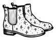 © Maestro - Hand drawn footwear depicting contemporary Chelsea boots adorned with unique star accents provides stylish visuals for apparel promotions and clothing lookbooks.