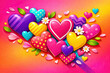 © Svetlana Kulakova - Colorful hearts in various patterns and sizes, cheerful atmosphere, adorned with flowers, on a bright background