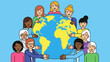 © melda - Diverse group of people holding hands around the world.