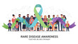 © ShafiqUrRehman - Diverse group of people holding rare disease awareness ribbons symbolizing unity and support vector illustration for advocacy and campaigns