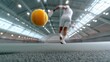 © liliyabatyrova - A male tennis player executes a powerful serve in an indoor arena. The bright space showcases a vibrant yellow ball in motion, reflecting the intensity of the moment and the athlete's concentration