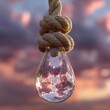 © LuDo - A water drop, clear and suspended, mirrors clouds and light against a dramatic sunset sky