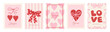 © Anna Bova - Set of girly coquette greeting cards for Valentine's Day. Romantic design with hand drawn frames, hearts, bows and ribbons, sweet cherry in sketch style. Vector poster, banner, wedding invitation.