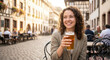 © Philipimage - Woman is sitting at a table with a glass of beer. She is smiling and she is enjoying her drink