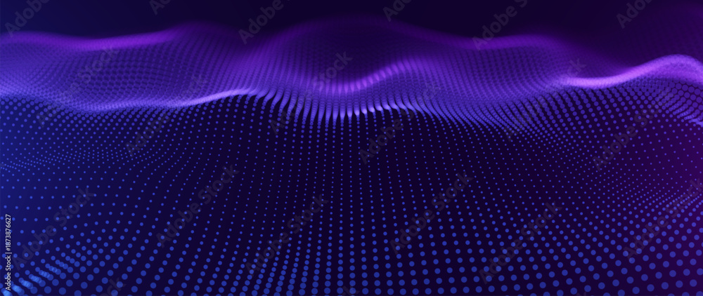 Big Data Flow With Glowing Particle Waves On Dark Background. Abstract ...