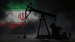 © abdelaziz - Industrial Oil Pump Jack Operating in Desert Landscape with Iranian Flag and Dark Smoke Background