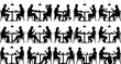 © Mst - People dining silhouettes, restaurant conversation scenes, couples and friends eating, social interaction concept, cafe lifestyle illustration, minimal black vector