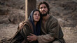 © PhotoGranary - Apostle John comforting Mary at the foot of the cross on Golgotha. Biblical scene of the mother of Jesus mourning her son during the crucifixion. Religious concept of Good Friday.