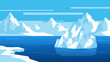 © PDWN Creative - Abstract vector illustration of a serene arctic landscape with icebergs and snowy mountains