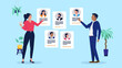 © Knut - Professional recruiters reviewing job candidate profiles and star ratings to manage the company hiring process and talent acquisition in a modern flat design vector illustration with office plants