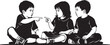 © SilhouettePro - Children sitting in a row with a pointing gesture