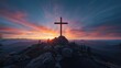 © AkuAku - Evening light at mountain summit featuring a cross, highlighting alpine outdoor scenery