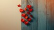 © AkuAku - Hearts suspended on string against a blue wooden backdrop, ideal for romantic holiday themes