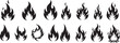 © arraygraphic1 - Black burning flame vector icon collection. Set of simple flat fire silhouettes, hot energy and blaze pictogram symbols isolated eps
