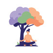 © rashyn - Person meditating peacefully under a colorful tree.