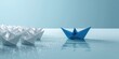 © Emin - White paper boat with a blue flag acting as the leader among others, highlighting navigation and guidance, International Maritime Day