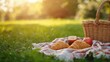 © DigitalDruid - Outdoor picnic scene with a jar of jam, croissants, and apple on a blanket, ideal for a leisure activity