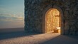 © Cyber Shutter - Empty tomb illuminated by sunrise light, symbolizing resurrection and renewal, linked to Easter celebrations