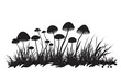 © ATANU - Mysterious Silhouette of Mushrooms: A monochromatic illustration, showcasing a cluster of mysterious mushrooms emerging from lush grass.