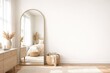 © Rizvan - Stylish contemporary mirror in luminous bedroom with text copy space