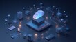 © Goku - Futuristic digital illustration of a glowing cloud symbol atop a server, surrounded by data elements