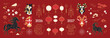 © TWINS DESIGN STUDIO - Happy Chinese New Year 2026-2027 vector icon set with zodiac horses and goats lanterns fireworks clouds flowers and traditional gate. Festive red and gold illustration for greeting cards and banner.