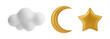 © Sensvector - Ramadan themes icons in 3d style. Vector isolated crescent moon, star and clouds. Festive web graphics and religious holiday materials, mobile applications and cards, banners and educational designs