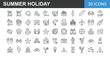 © Shahadot Creatives - Summer holiday line icons set featuring beach travel vacation activities sunshine sea leisure tourism editable outline symbols lifestyle adventure recreation