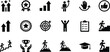 © Vactor Itbd - Business success and personal growth icon set featuring career progress mountain climbing trophies and achievement symbols for motivation.