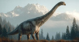 Glacialisaurus dinosaur roaming in a prehistoric landscape with forests and mountains