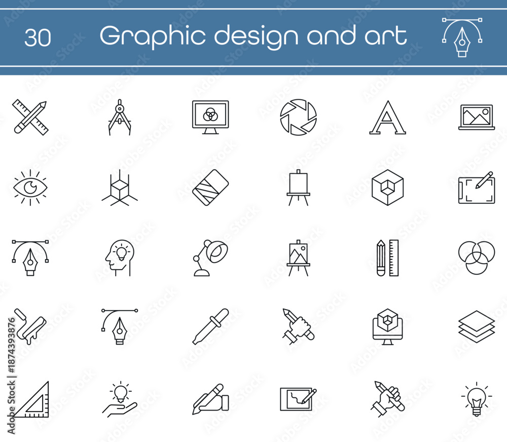 Graphic design and art line icon set. Symbols for creative studio ...