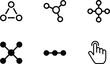 © Bahadur - Professional technology icon set featuring various network node structures linear connections and a finger touch selection gesture symbol.